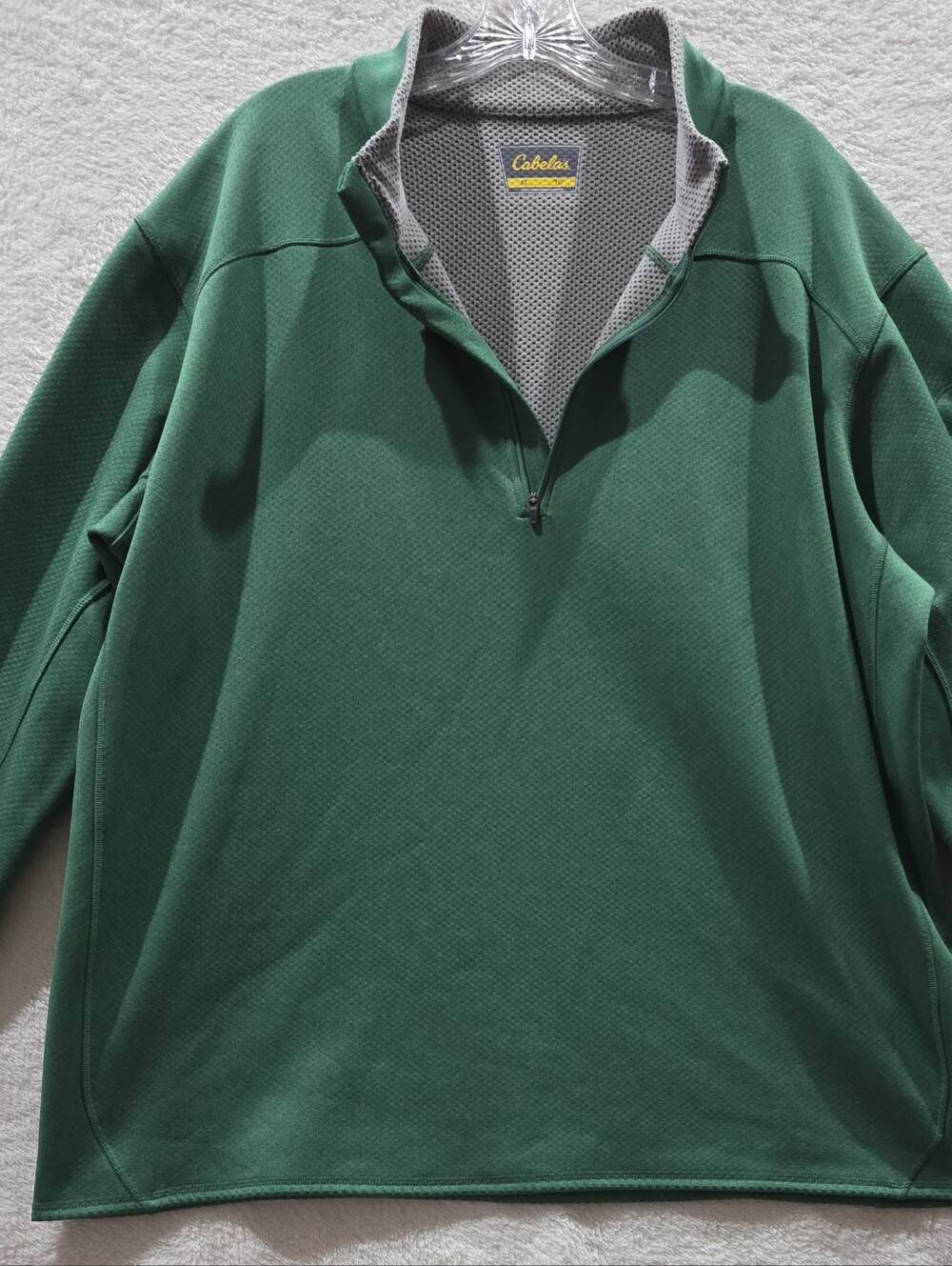 Cabelas 1/4 Zip Pullover Sweater Men's XL Base Layer Green  Textured Pockets